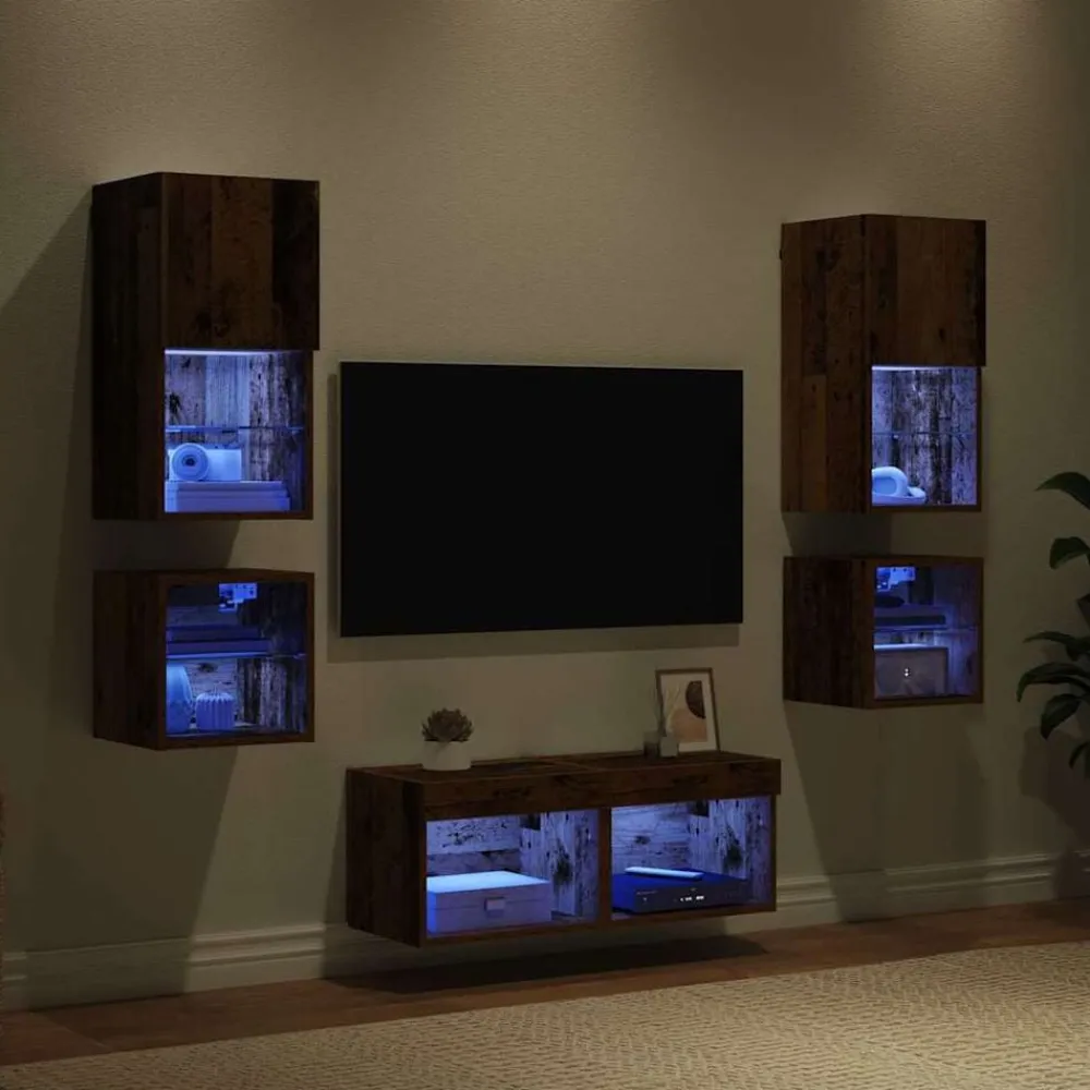 vidaXL Unidades de pared para TV 8 pcs Madera vieja Madera envejecida Best