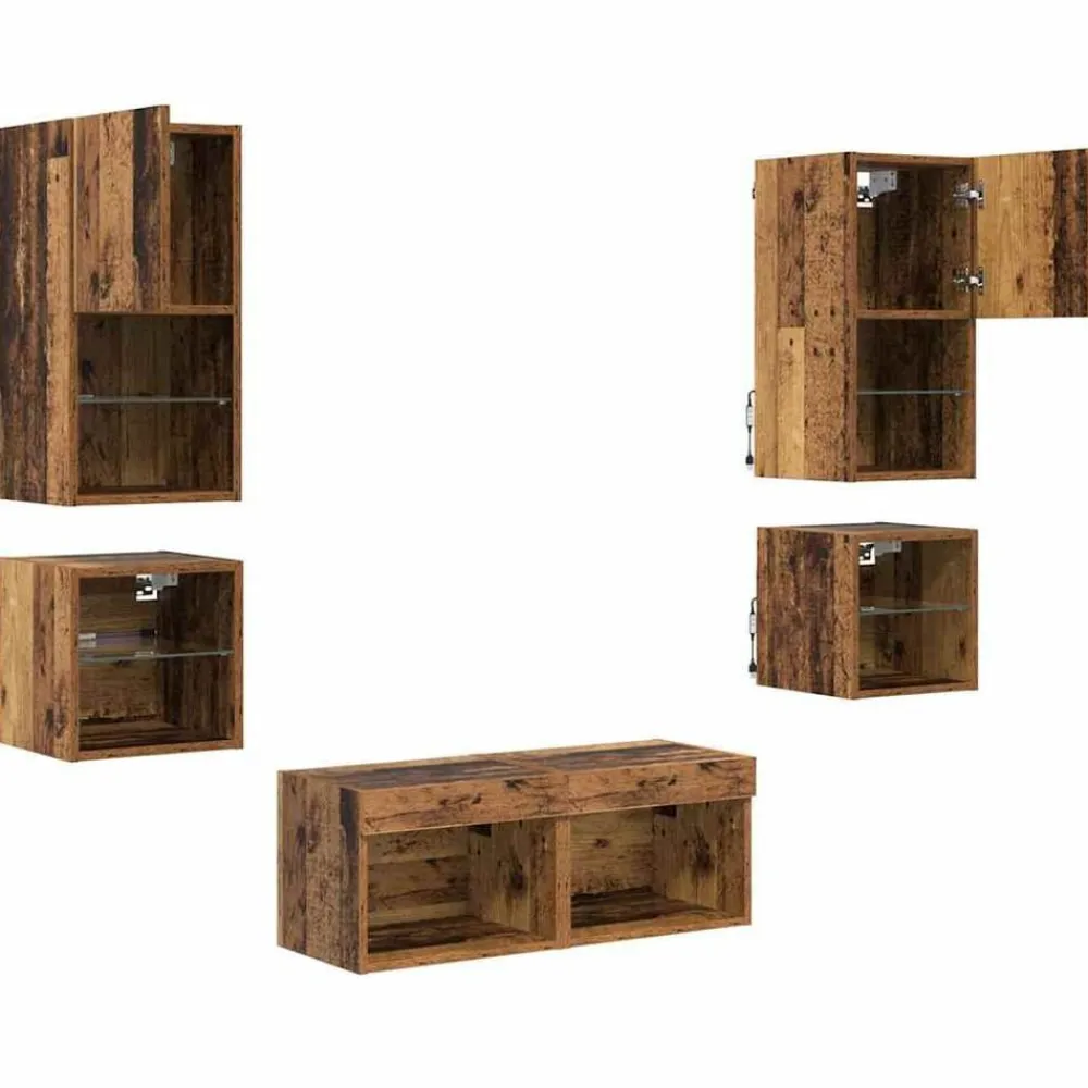 vidaXL Unidades de pared para TV 8 pcs Madera vieja Madera envejecida Best