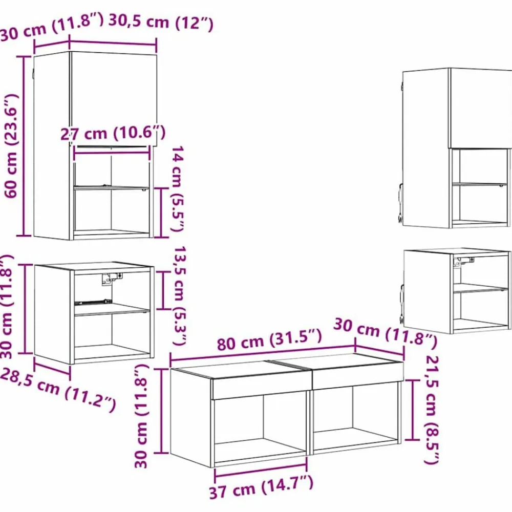 vidaXL Unidades de pared para TV 8 pcs Roble artesanal Roble artisan Best