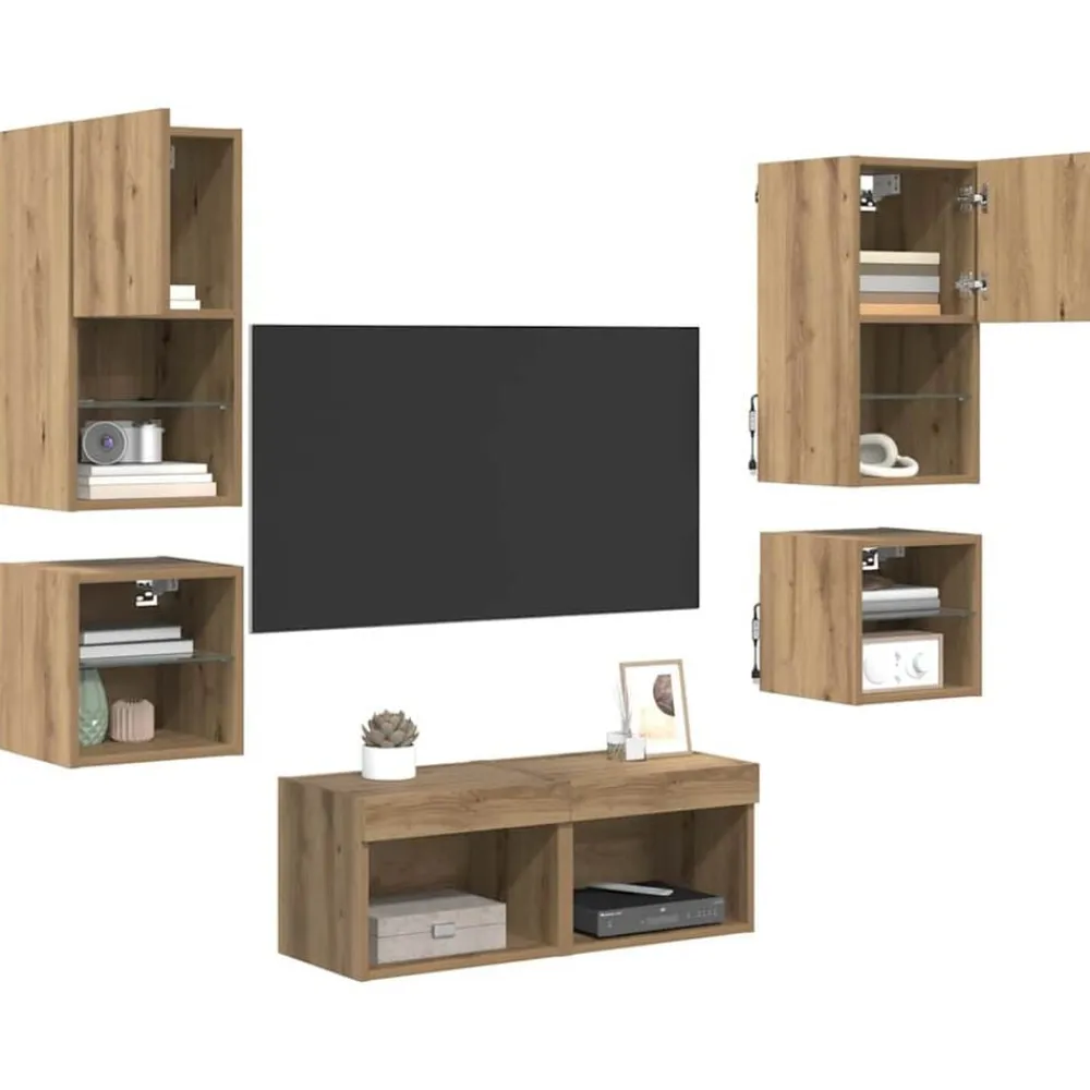 vidaXL Unidades de pared para TV 8 pcs Roble artesanal Roble artisan Best