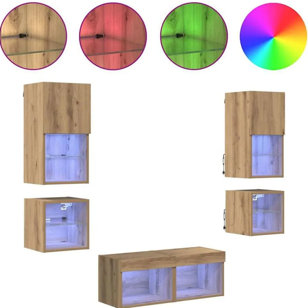 vidaXL Unidades de pared para TV 8 pcs Roble artesanal Roble artisan Best