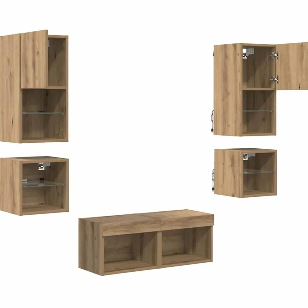 vidaXL Unidades de pared para TV 8 pcs Roble artesanal Roble artisan Best