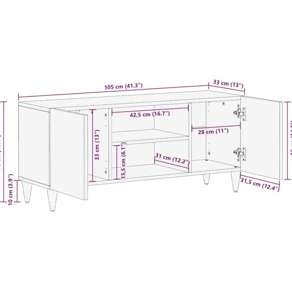 vidaXL Unidades de TV con estante Marrón Claro 105 x 33 x 46 cm Marrón claro (acabado desértico) Outlet