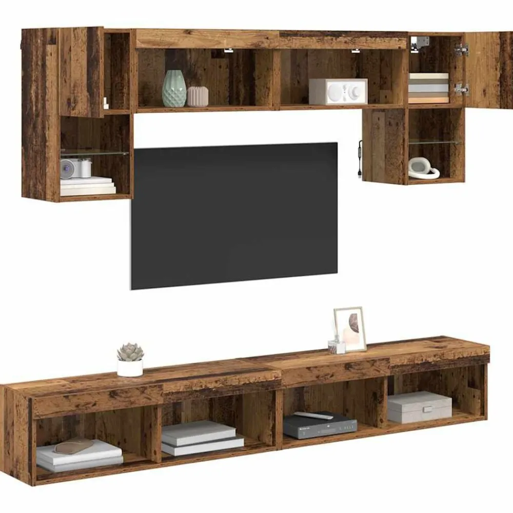 vidaXL Muebles Tv-Unidades de TV de Pared con LED 6 pcs