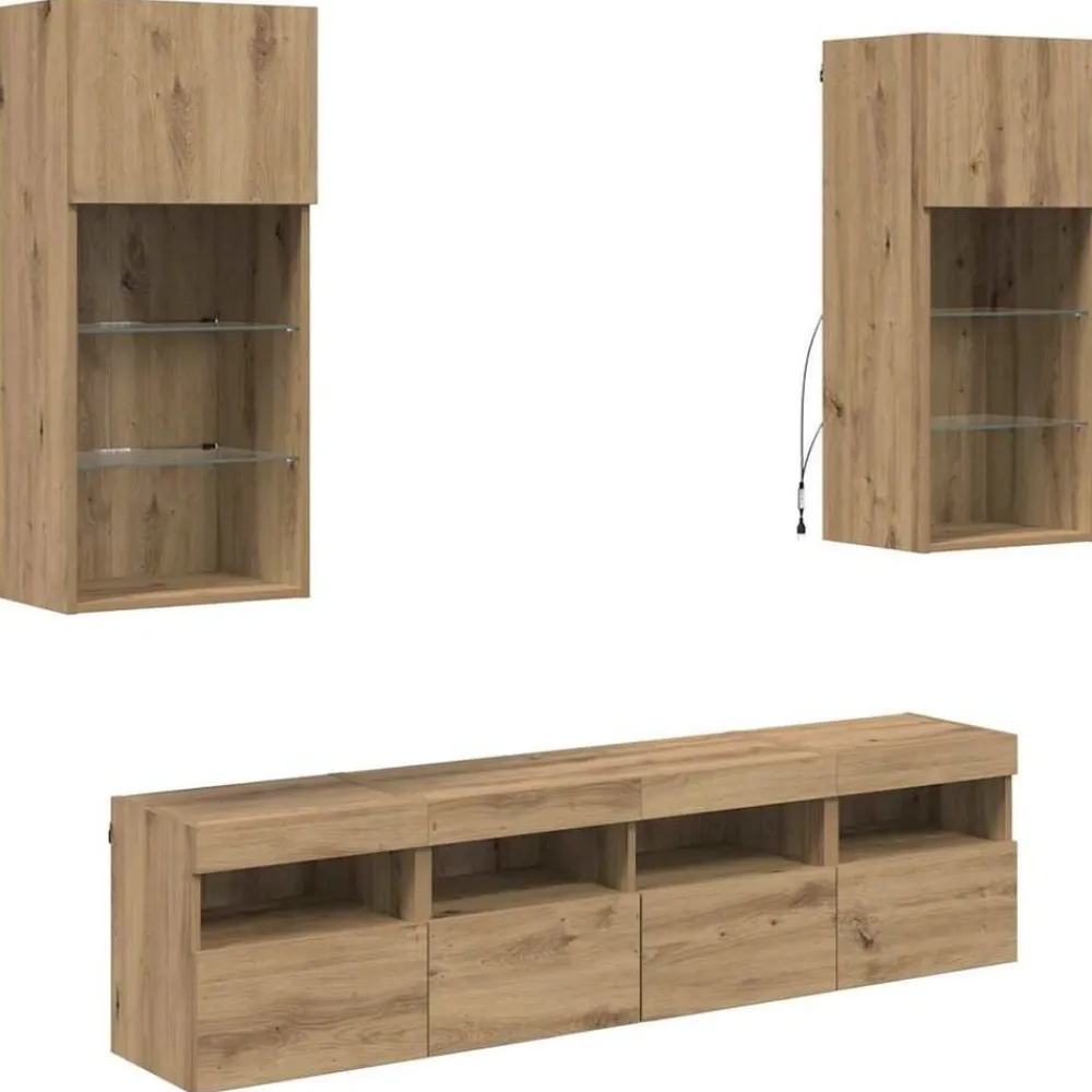 vidaXL Unidades de TV de Pared con LED 5 pcs Roble artesanal Roble artisan New