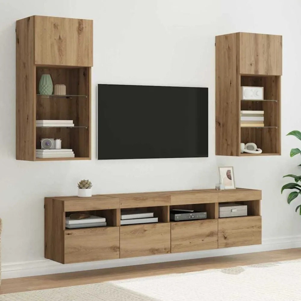 vidaXL Unidades de TV de Pared con LED 5 pcs Roble artesanal Roble artisan New