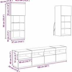 vidaXL Unidades de TV de Pared con LED 5 pcs Roble artesanal Roble artisan New