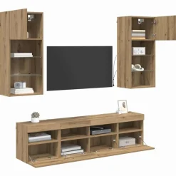 vidaXL Unidades de TV de Pared con LED 5 pcs Roble artesanal Roble artisan New