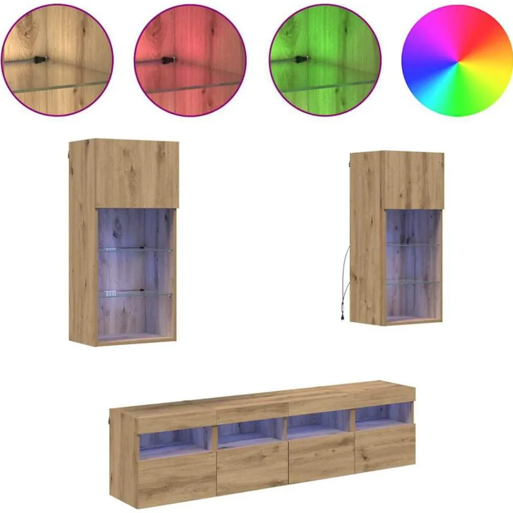 vidaXL Unidades de TV de Pared con LED 5 pcs Roble artesanal Roble artisan New