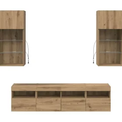 vidaXL Unidades de TV de Pared con LED 5 pcs Roble artesanal Roble artisan New
