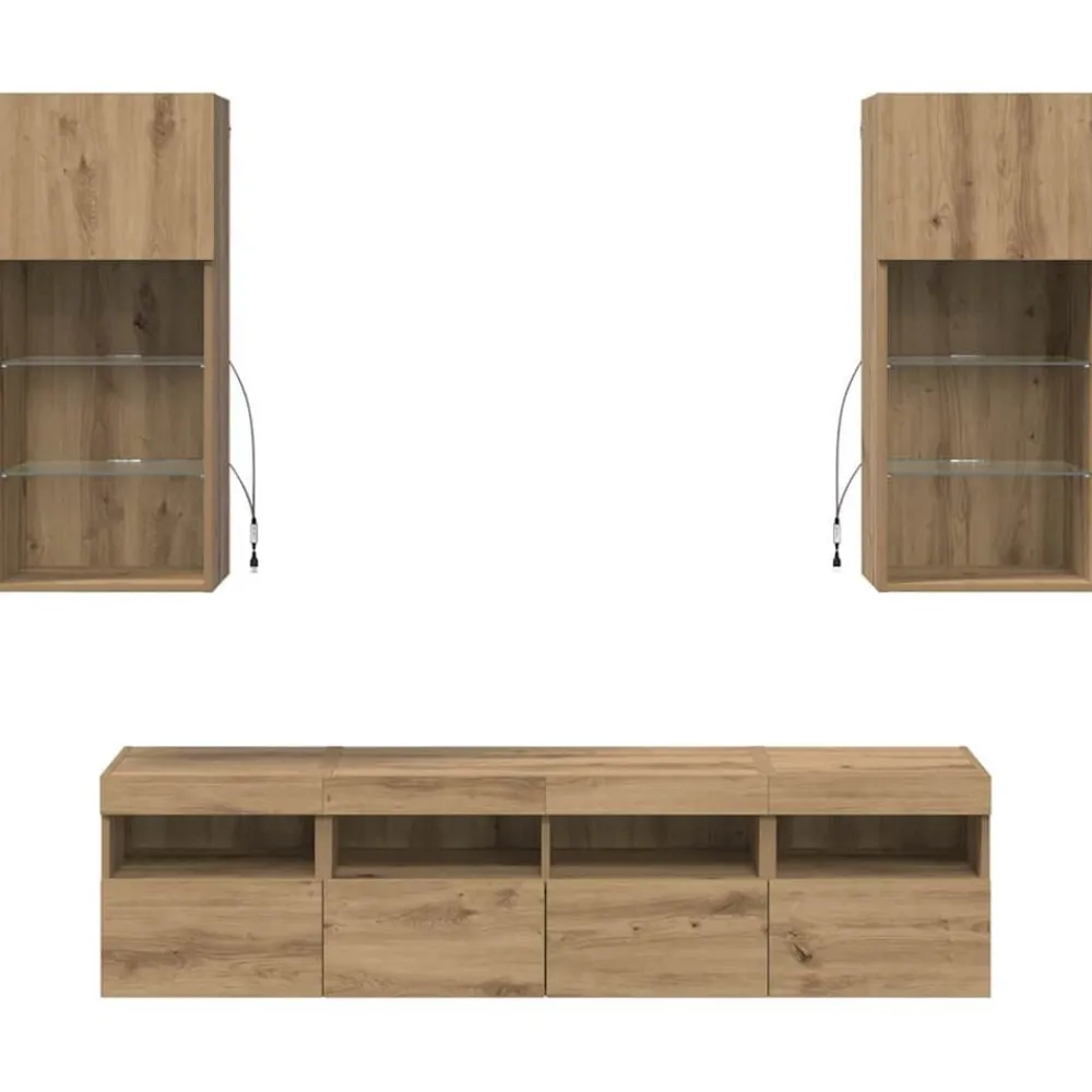 vidaXL Unidades de TV de Pared con LED 5 pcs Roble artesanal Roble artisan New