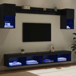 vidaXL Unidades de TV de Pared con LED con LED 6 pcs Roble negro Discount