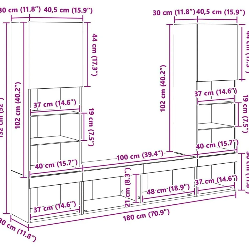 vidaXL Muebles Tv-Unidades de TV de Pared con LED con LED 5 pcs