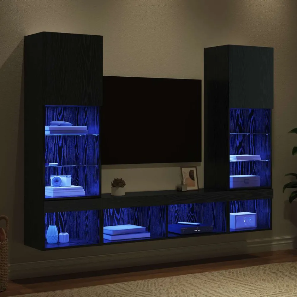 vidaXL Muebles Tv-Unidades de TV de Pared con LED con LED 5 pcs