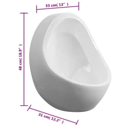 vidaXL Fontanería-Urinario de pared con válvula de descarga cerámica