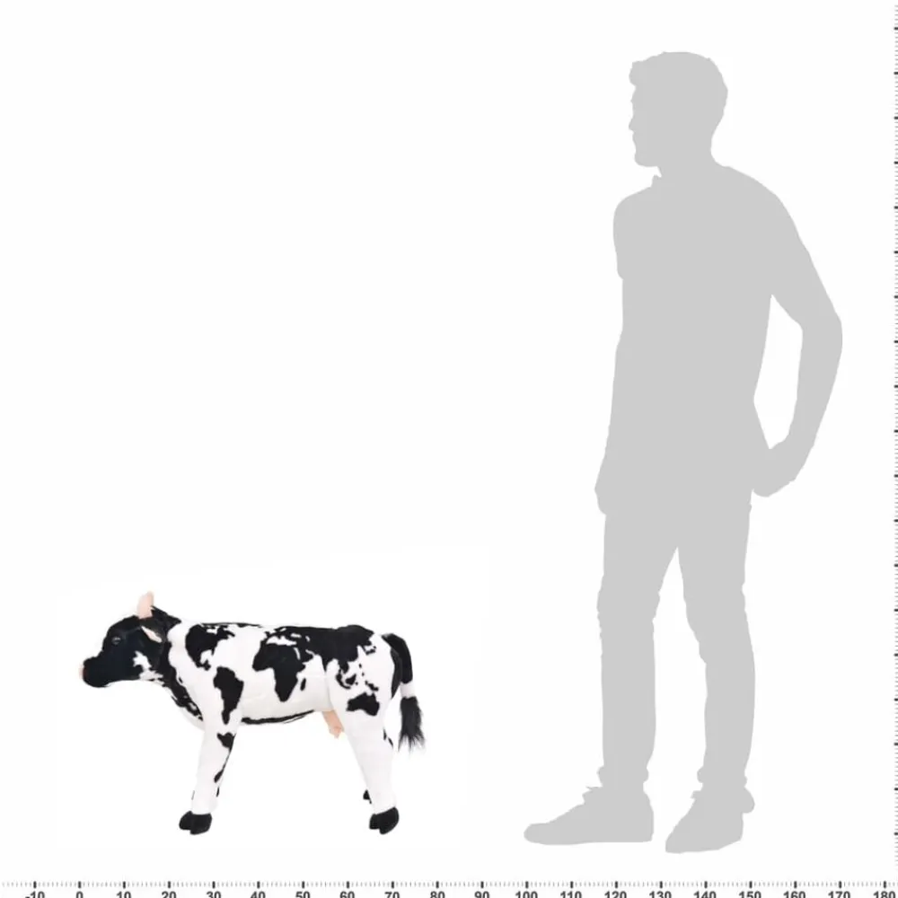 vidaXL Juguetes-Vaca de peluche de pie negra y blanca XXL