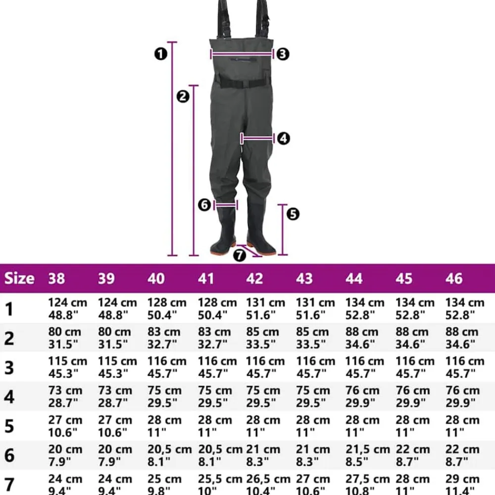 vidaXL Actividades Al Aire Libre-Vadeador de pecho con botas y cinturón talla 38
