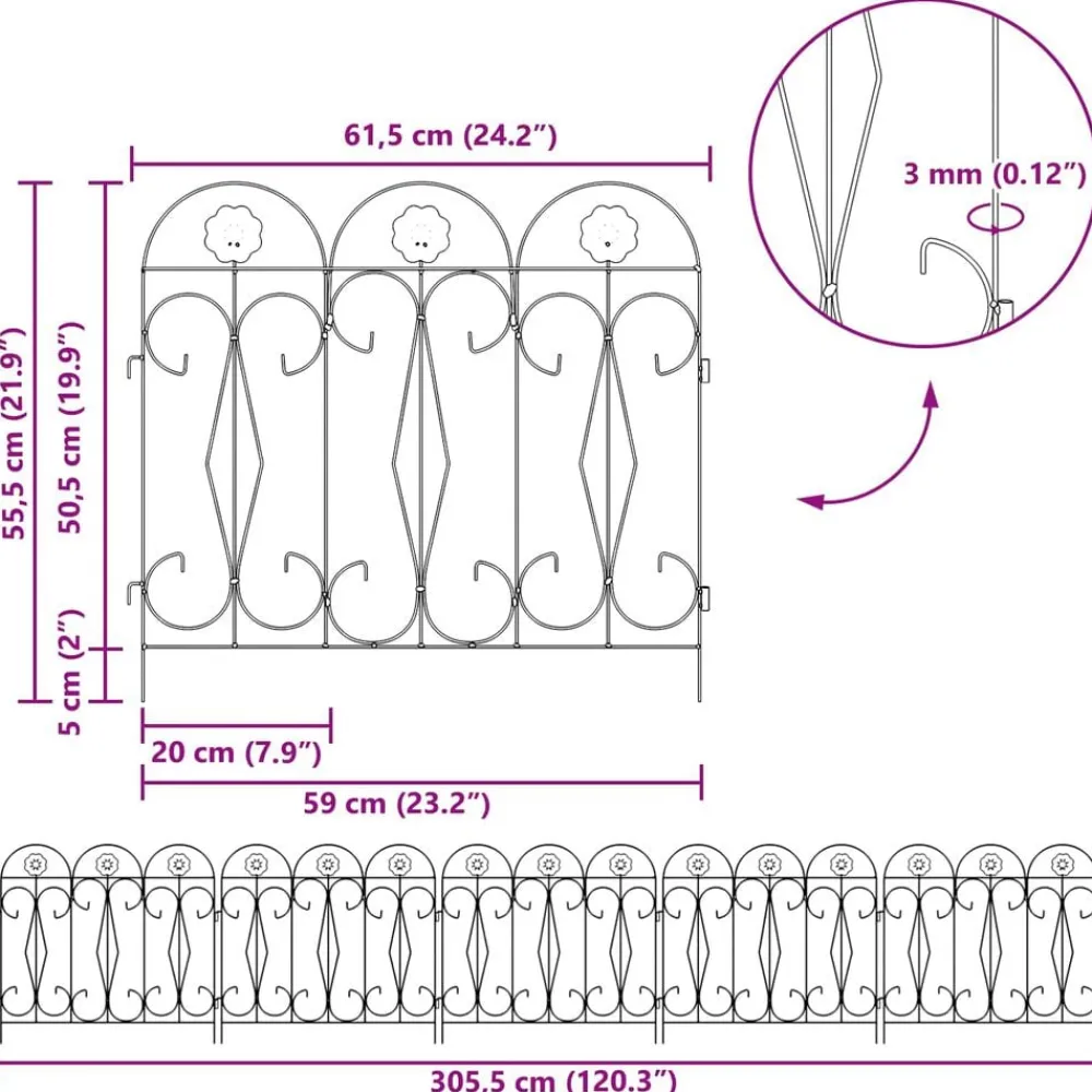 vidaXL Vallas De Jardín-Valla de Jardín 5 pcs Acero