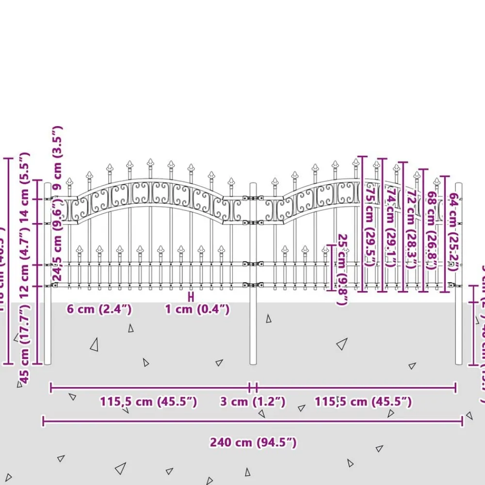 vidaXL Valla de Jardín Kampen 240 x 118 cm Gris Online