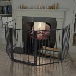 vidaXL Valla reja de chimenea para mascotas acero negro Sale