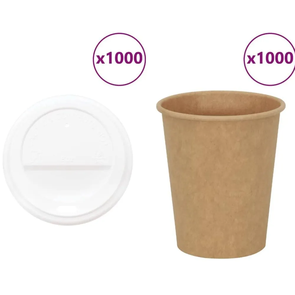 vidaXL Vasos de café de papel con tapa 1000 uds 8oz 200ml Hot