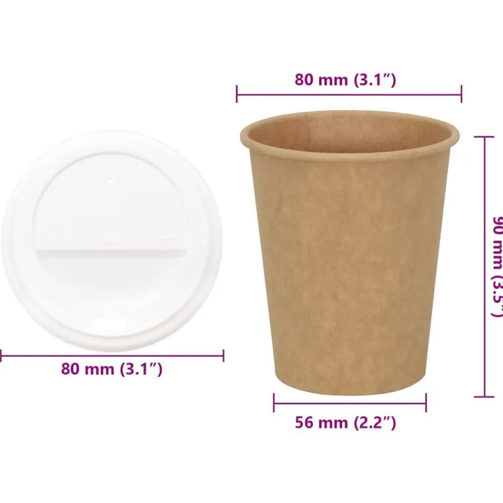 vidaXL Vasos de café de papel con tapa 1000 uds 8oz 200ml Hot
