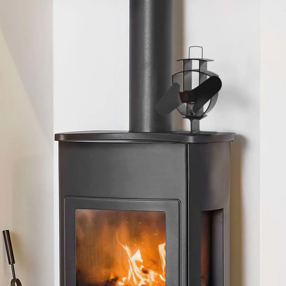 vidaXL Accesorios Para Hornos De Leña Y Chimeneas-Ventilador de estufa accionado por calor 2 aspas negro