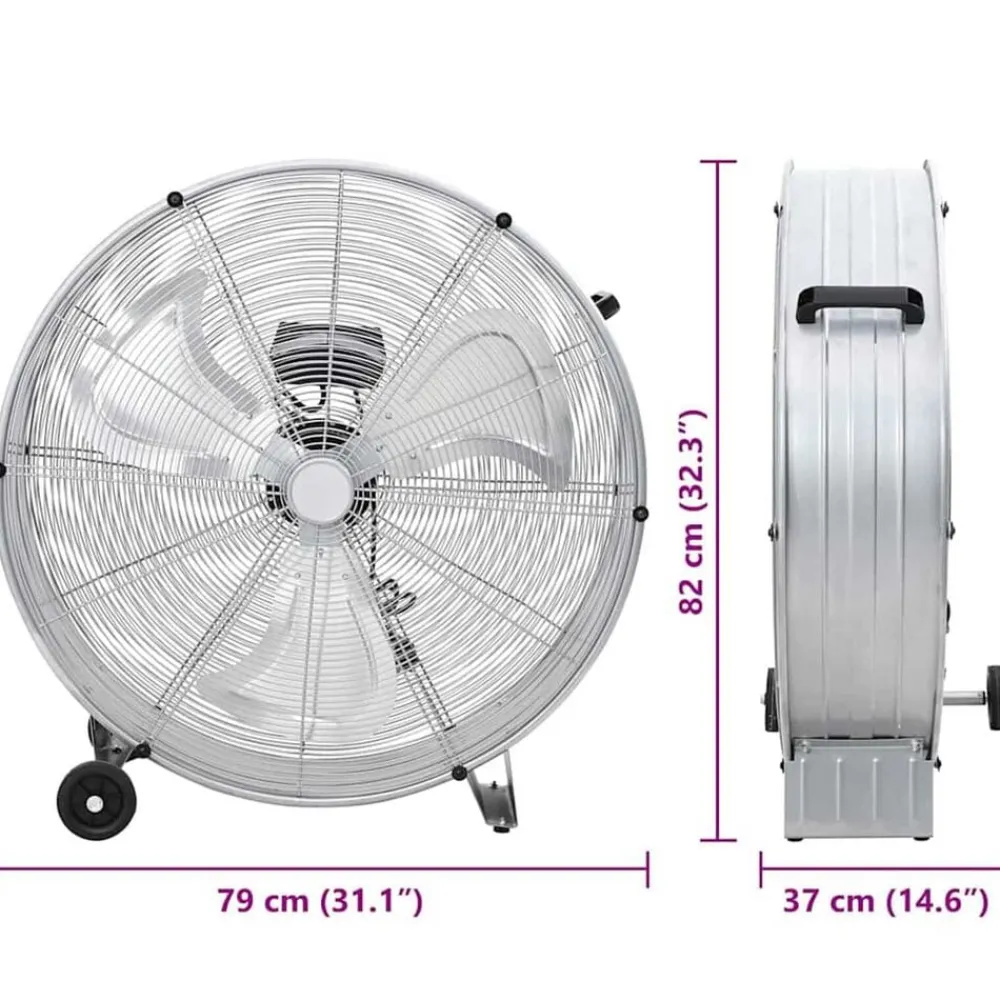 vidaXL Electrodomésticos-Ventilador de tambor Plateado 79 x 37 x 82 cm Aluminio