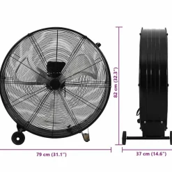 vidaXL Electrodomésticos-Ventilador de tambor industrial negro 77 cm 187,7 W