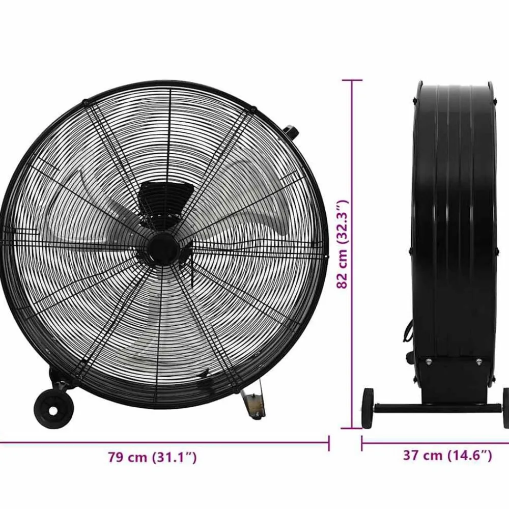vidaXL Electrodomésticos-Ventilador de tambor industrial negro 77 cm 187,7 W