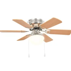 vidaXL Ventilador de techo adornado con lámpara 82 cm marrón claro Marr&oacute;n claro Outlet