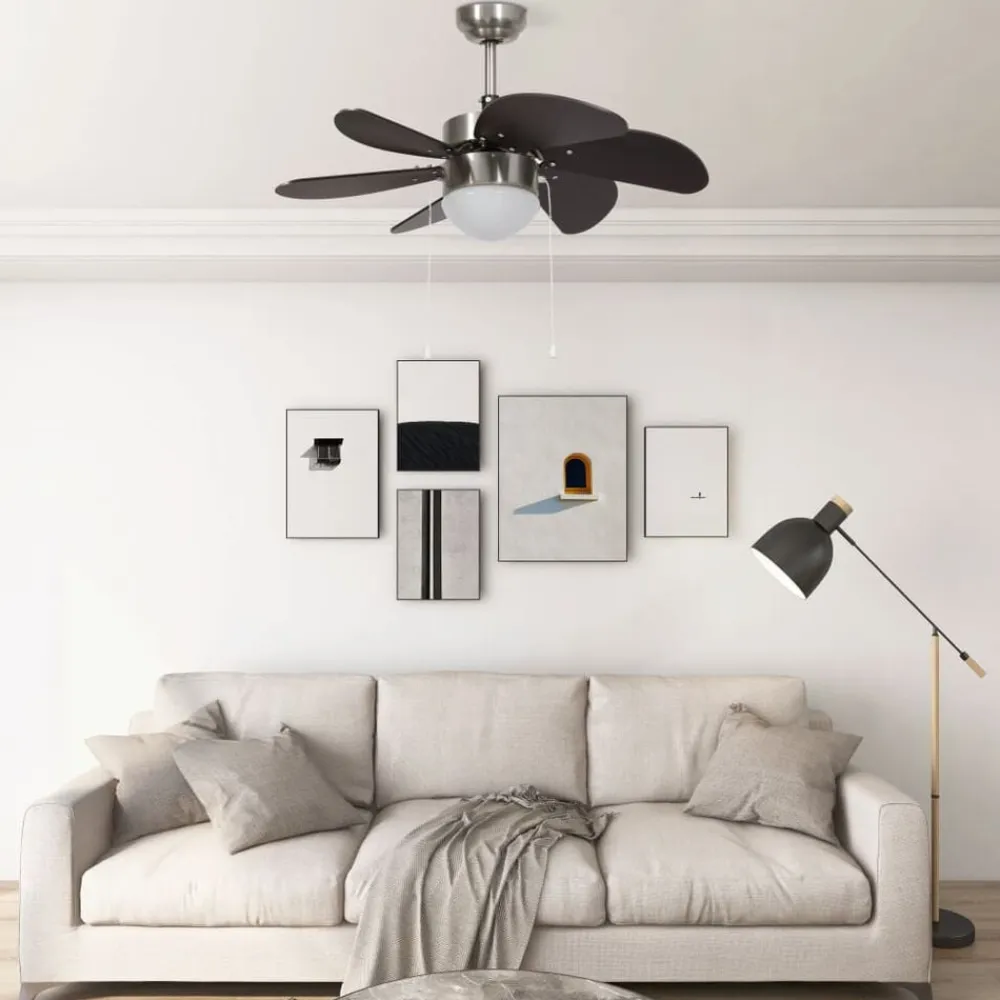 vidaXL Electrodomésticos-Ventilador de techo con lámpara marrón oscuro 76 cm