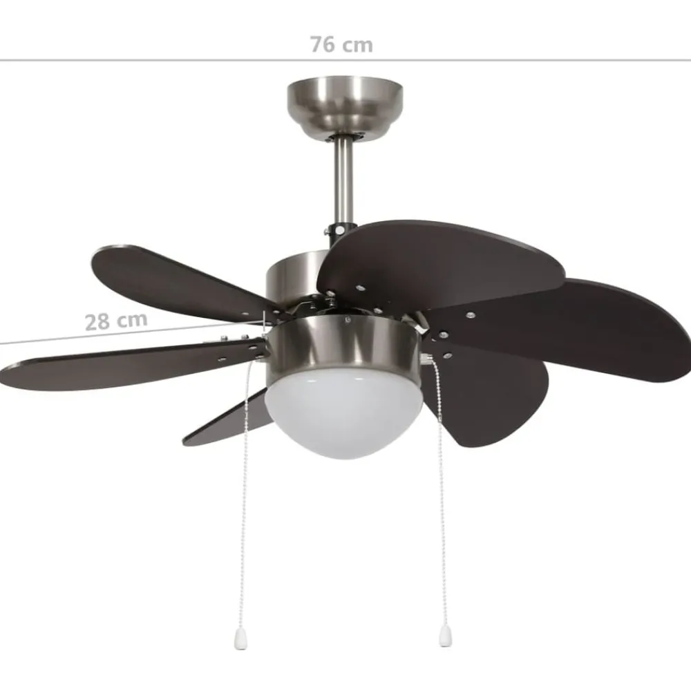 vidaXL Electrodomésticos-Ventilador de techo con lámpara marrón oscuro 76 cm