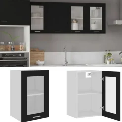 vidaXL Vitrina colgante de madera maciza "Lyon", color , 40 x 31 x 60 cm Negro New