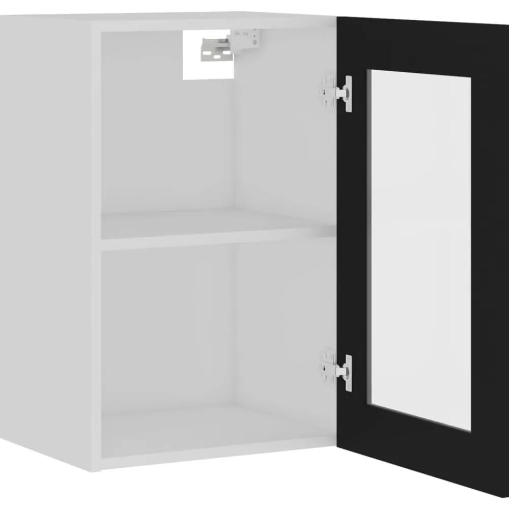 vidaXL Vitrina colgante de madera maciza "Lyon", color , 40 x 31 x 60 cm Negro New