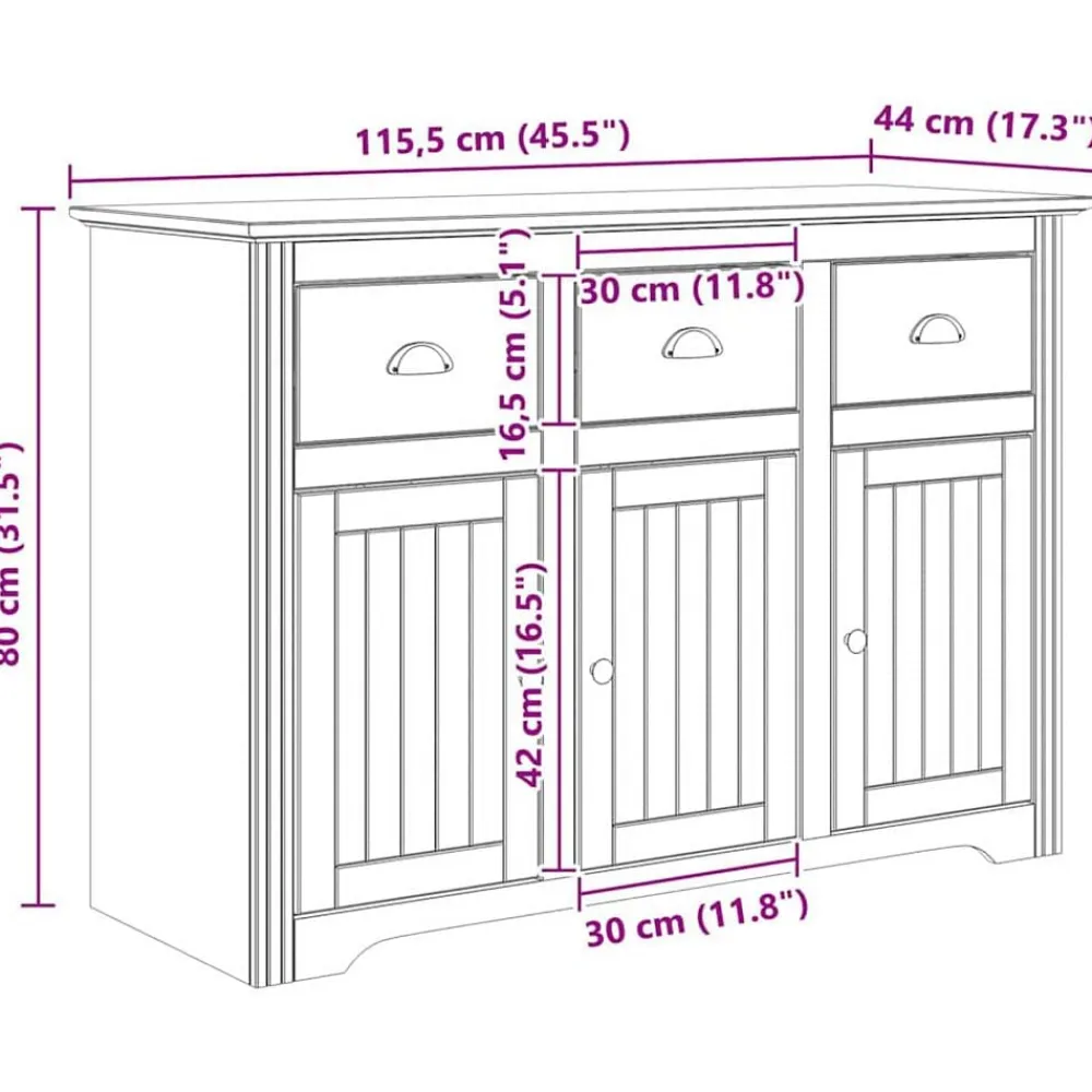 vidaXL Armarios Y Almacenamiento-Vitrina con cajón BODO Marrón miel 115,5 x 44 x 80 cm