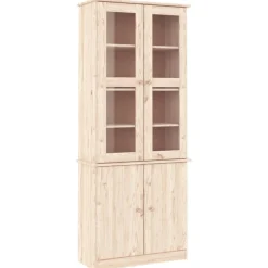 vidaXL Vitrina de cristal ALTA madera maciza de pino 77x35x186,5 cm Natural Online