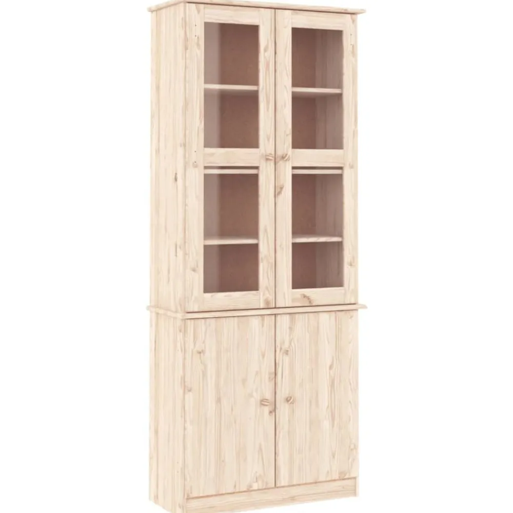 vidaXL Vitrina de cristal ALTA madera maciza de pino 77x35x186,5 cm Natural Online