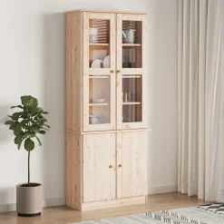 vidaXL Vitrina de cristal ALTA madera maciza de pino 77x35x186,5 cm Natural Online