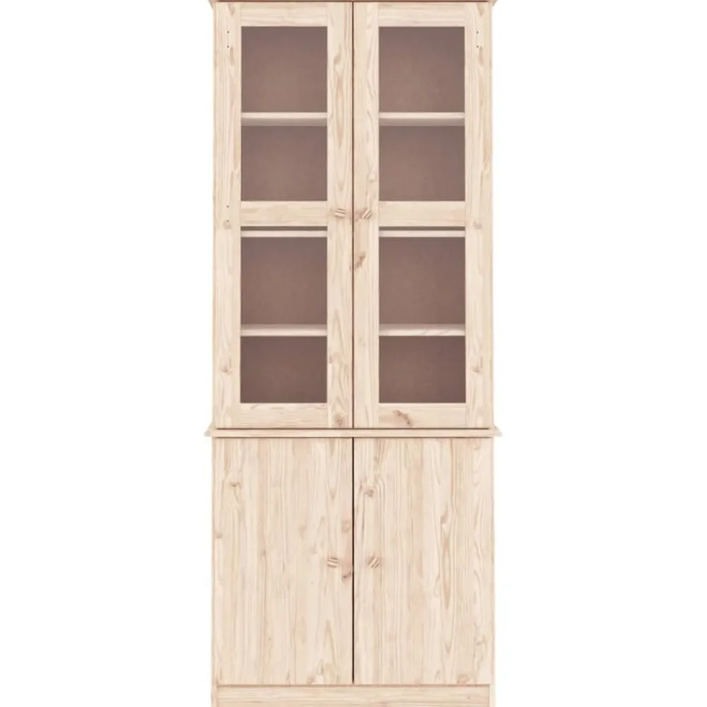 vidaXL Vitrina de cristal ALTA madera maciza de pino 77x35x186,5 cm Natural Online
