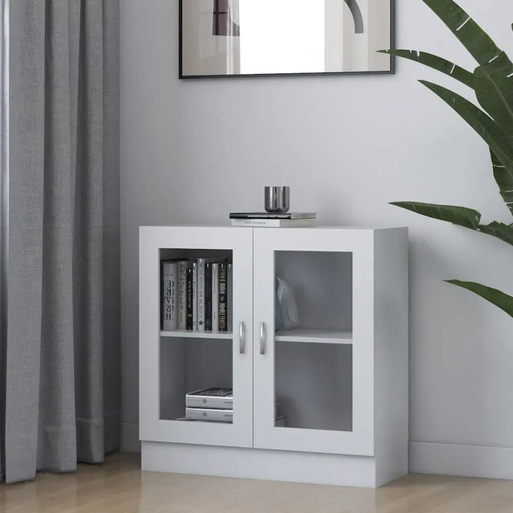 vidaXL Vitrina de madera contrachapada 82,5x30,5x80 cm Blanco