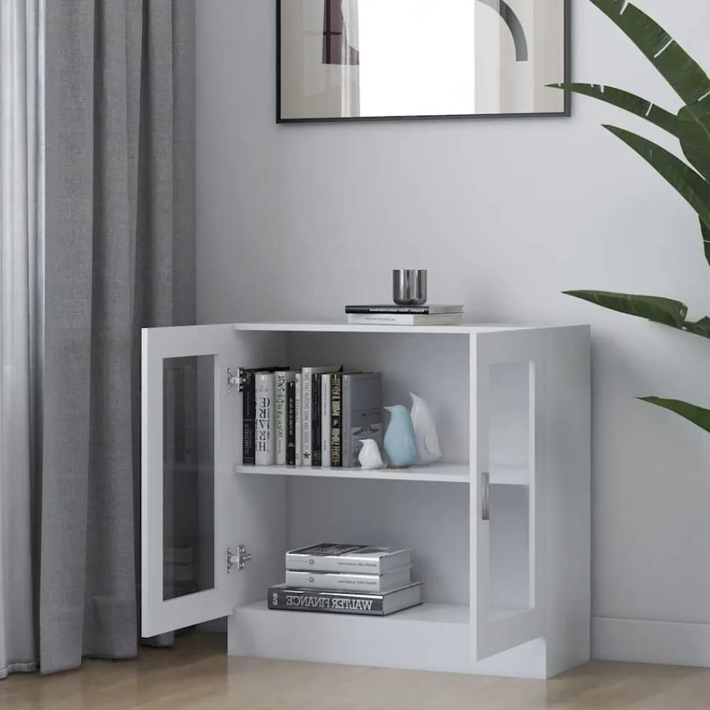 vidaXL Vitrina de madera contrachapada 82,5x30,5x80 cm Blanco