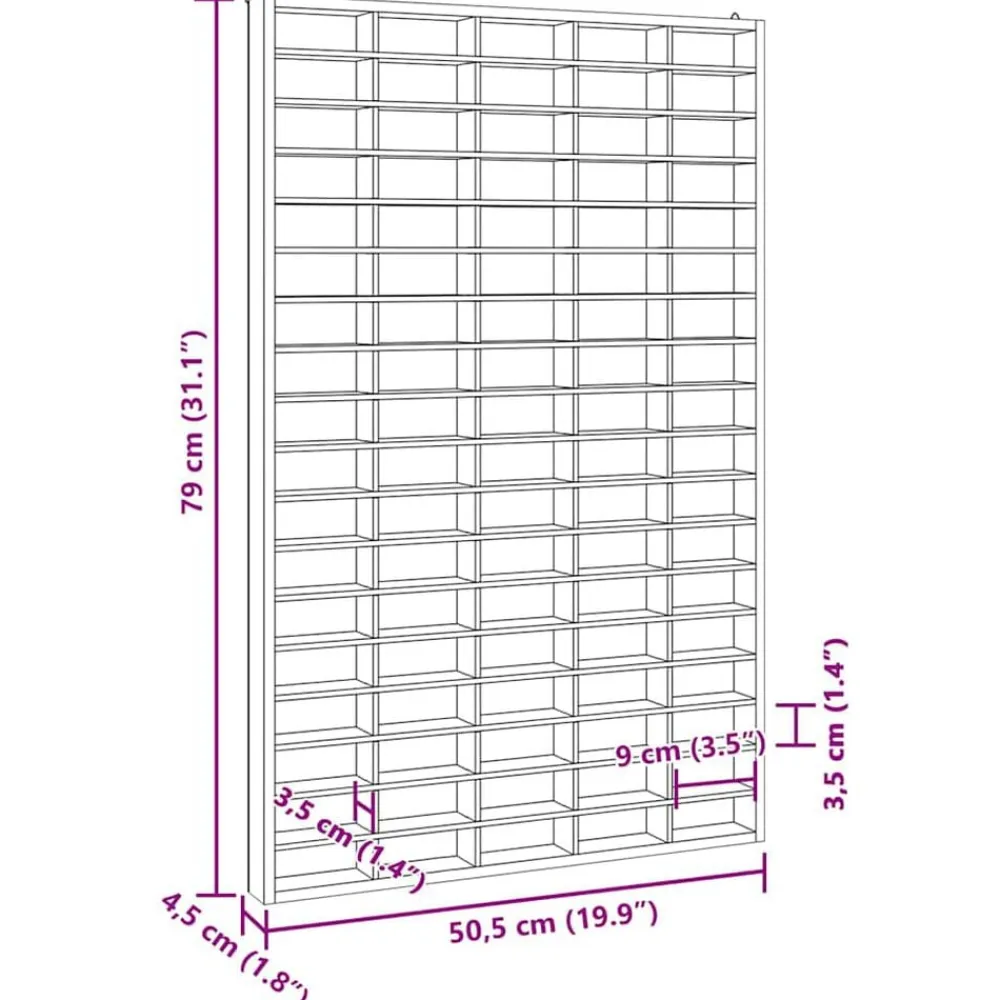 vidaXL Estanterías-Vitrina de madera para coleccionistas con 90 compartimentos 50,5x4,5x79 cm
