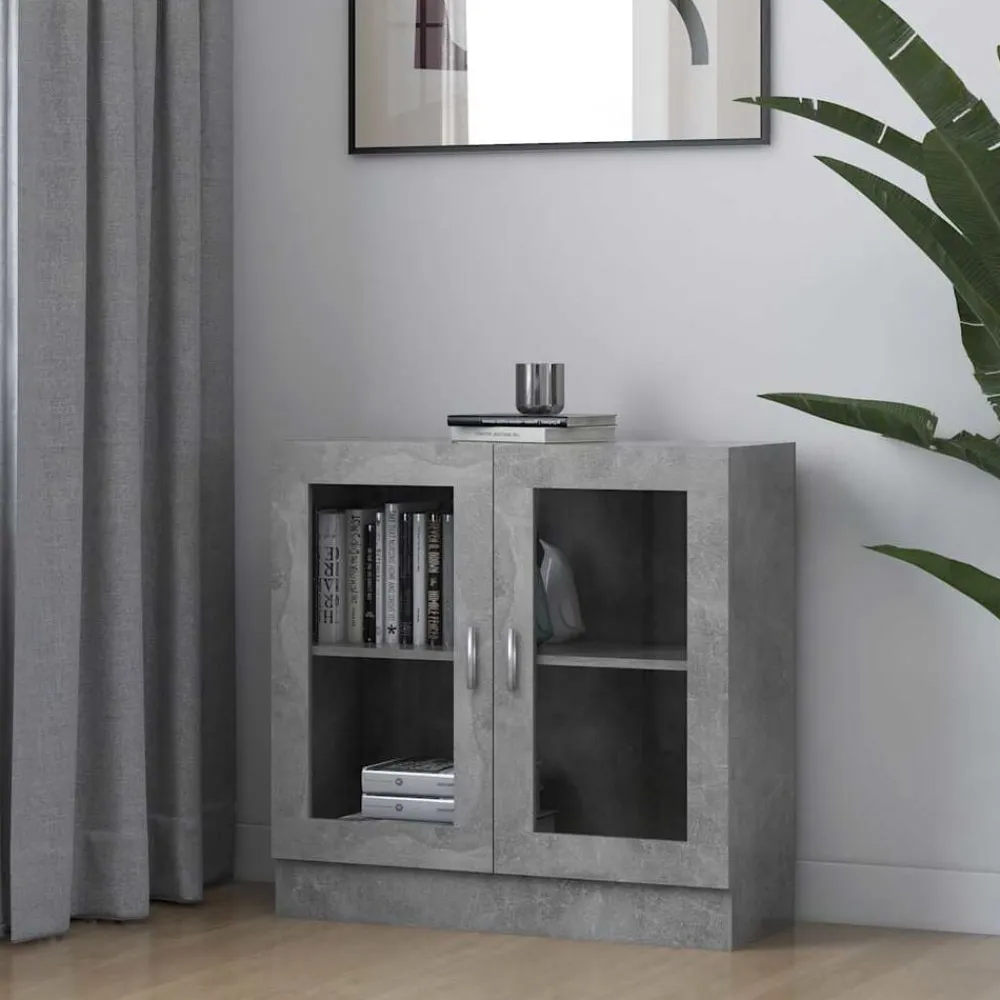 vidaXL Vitrina de madera contrachapada gris hormigón 82,5x30,5x80 cm Gris hormigón Online