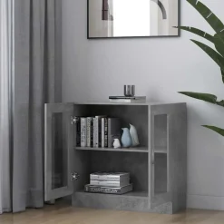 vidaXL Vitrina de madera contrachapada gris hormigón 82,5x30,5x80 cm Gris hormigón Online
