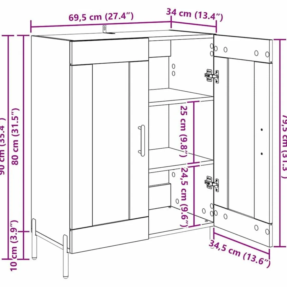 vidaXL Armarios Y Almacenamiento-Vitrina Roble artesanal 69,5 x 34 x 90 cm