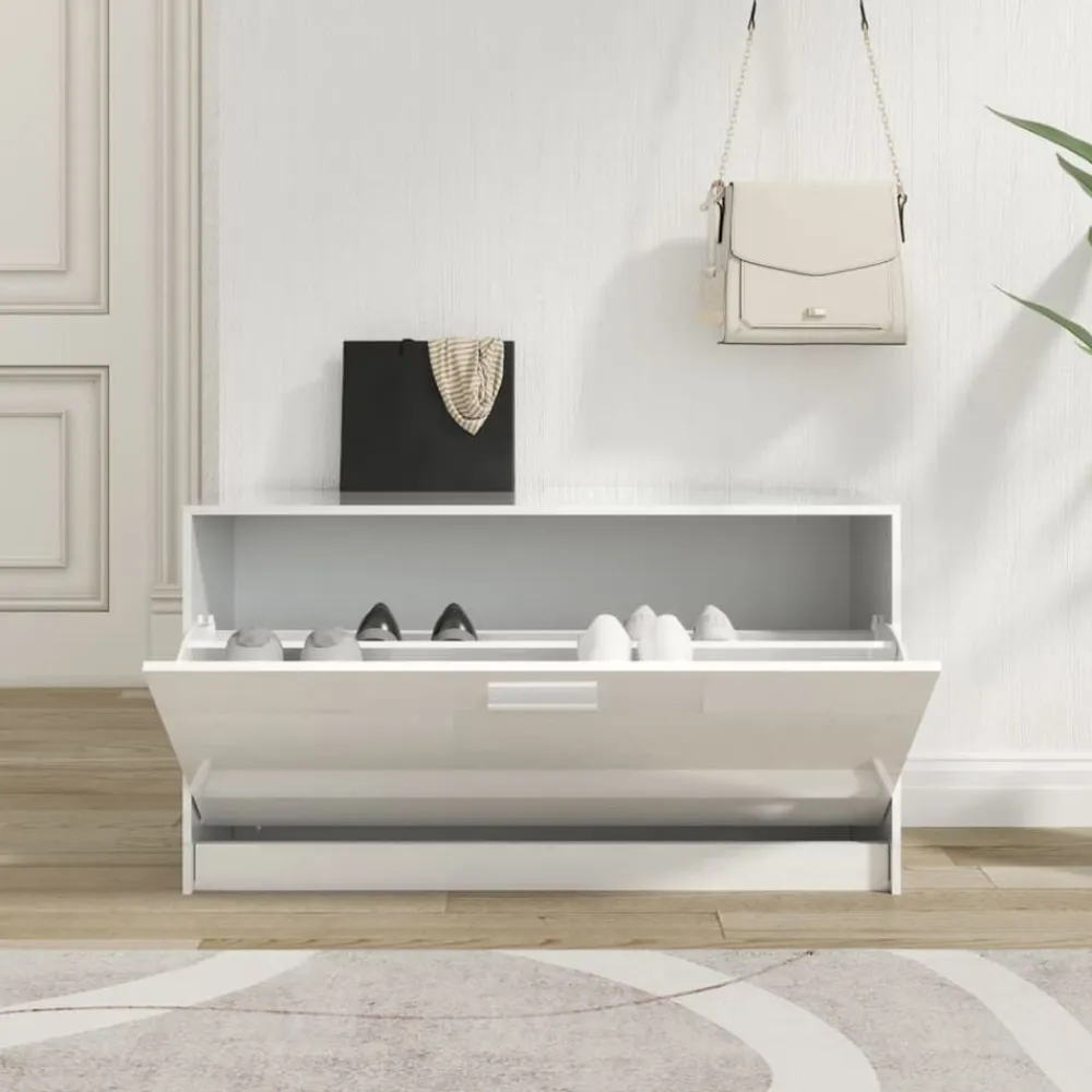 vidaXL Zapatero 80x24x45 cm madera de ingeniería Blanco brillante Best