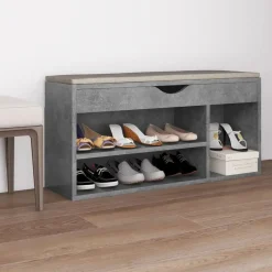 vidaXL Productos Del Hogar-Zapatero cojín contrachapada gris hormigón 104x30x49 cm