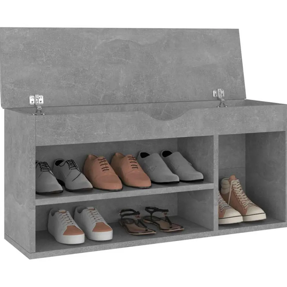 vidaXL Productos Del Hogar-Zapatero cojín contrachapada gris hormigón 104x30x49 cm
