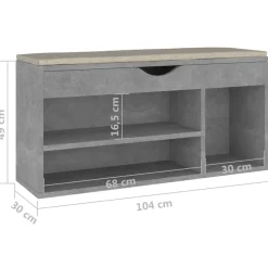 vidaXL Productos Del Hogar-Zapatero cojín contrachapada gris hormigón 104x30x49 cm